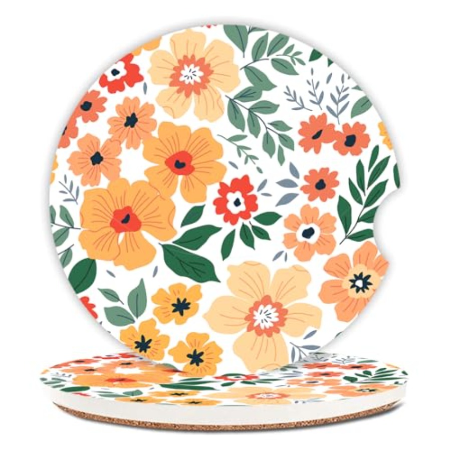 Flowers Absorbent Car Coasters - Car Accessories Cork reseña y precio