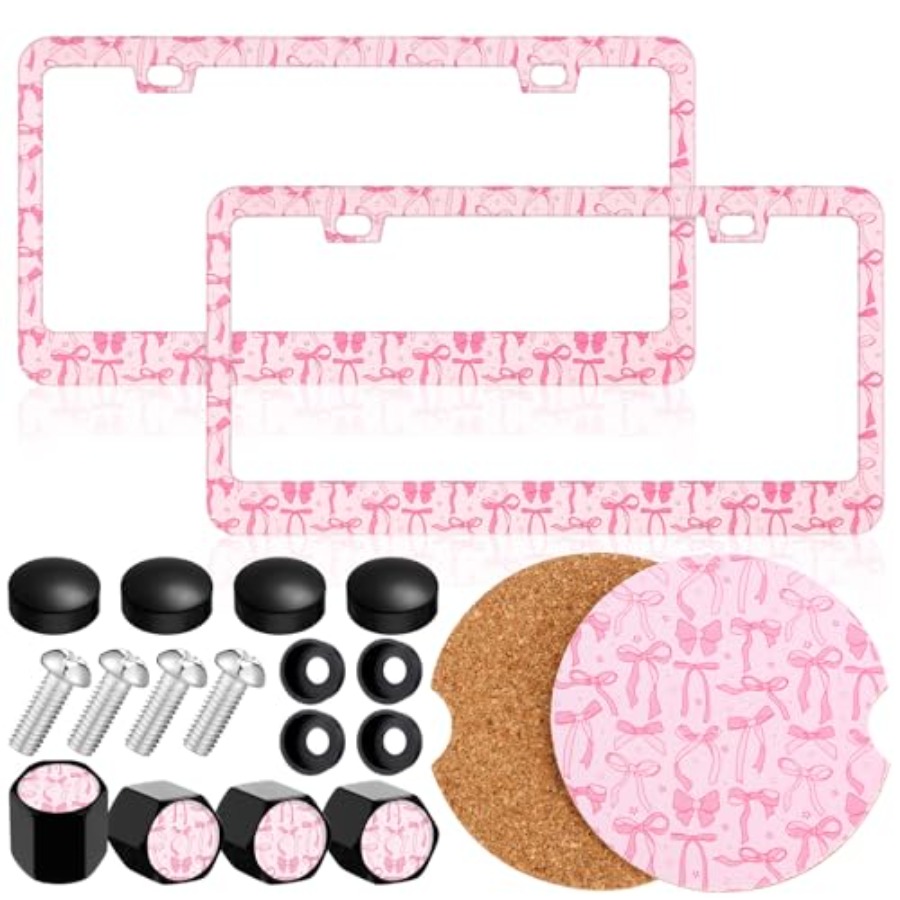 Pink License Plate Frame 2 Bow - Car Accessories Cork reseña y precio