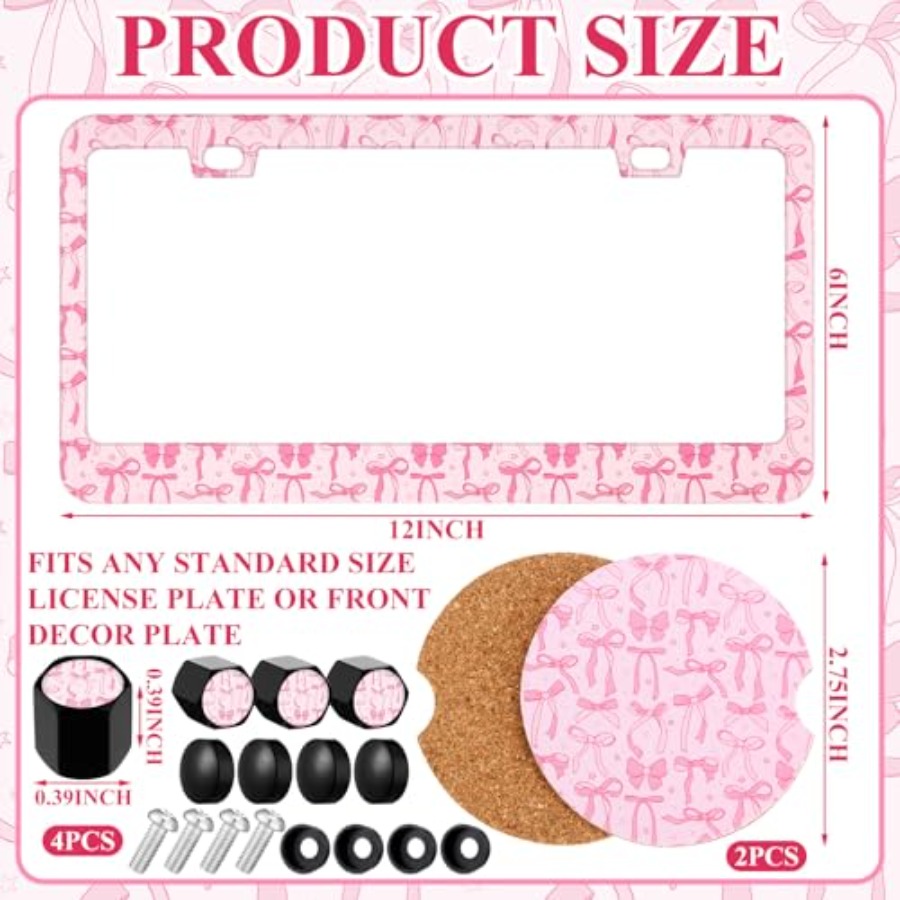 Pink License Plate Frame 2 Bow - Car Accessories Cork reseña y precio