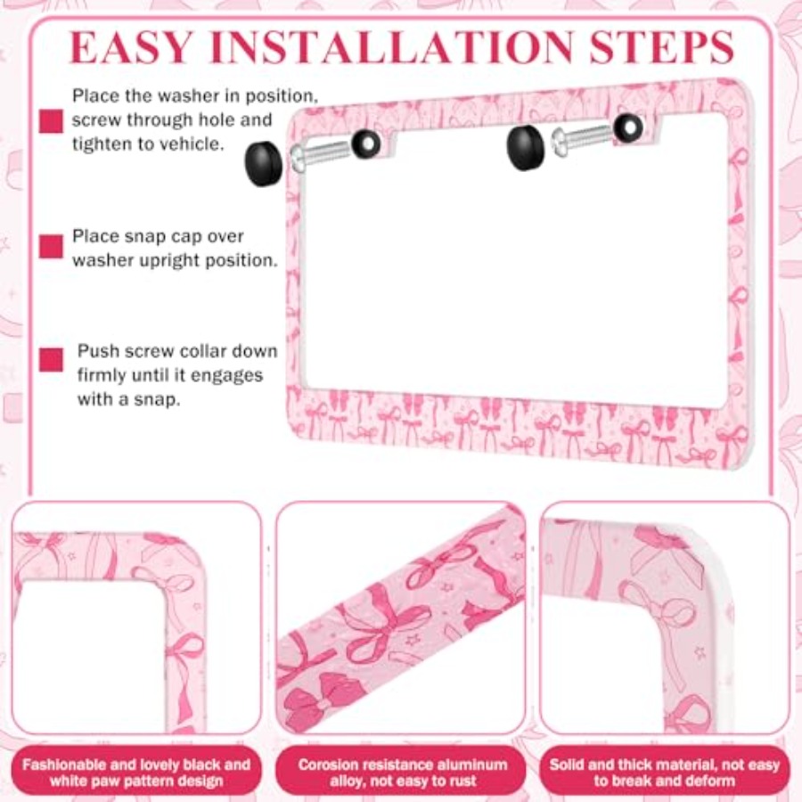 Pink License Plate Frame 2 Bow - Car Accessories Cork reseña y precio